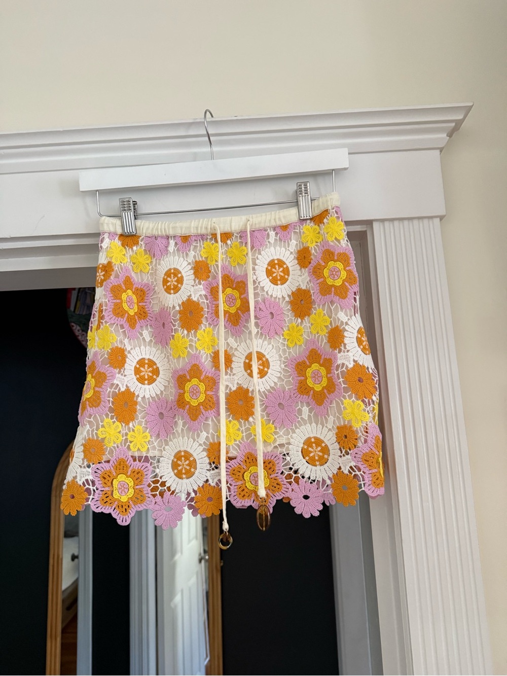 Zara Crochet Floral Mini Skirt Groovy 70s Orange Pink Yellow XS